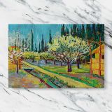 Orchard Bordered by Cypresses canvas artwork displayed on a marble background