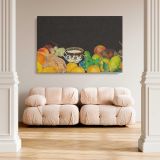Fruit and Teacup on Black canvas wall art in room setting 5