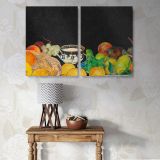 Fruit and Teacup on Black canvas wall art in room setting 7