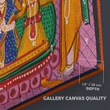 Krishna Rukmini and Balarama with Worshippers canvas texture and wrapped edge closeup