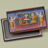 Krishna Rukmini and Balarama with Worshippers canvas front and rear frame view
