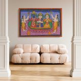 Krishna Rukmini and Balarama with Worshippers canvas wall art in room setting 5