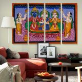 Krishna Rukmini and Balarama with Worshippers canvas wall art in room setting 6