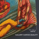 Vishnu Lakshmi and Brahma canvas texture and wrapped edge closeup