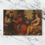 Christ with Martha and Mary canvas artwork displayed on a marble background