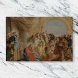 Christ and the Woman Taken in Adultery canvas artwork displayed on a marble background
