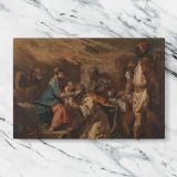 Adoration of the Magi canvas artwork displayed on a marble background