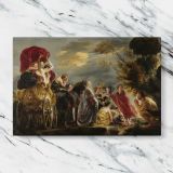 The Meeting of Odysseus and Nausicaa canvas artwork displayed on a marble background