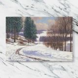 Winter Country canvas artwork displayed on a marble background