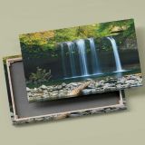 Forest Waterfall and Rocky Pool canvas front and rear frame view