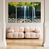 Forest Waterfall and Rocky Pool canvas wall art in room setting 5
