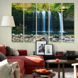 Forest Waterfall and Rocky Pool canvas wall art in room setting 6