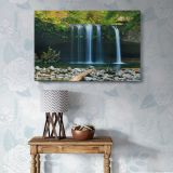 Forest Waterfall and Rocky Pool canvas wall art in room setting 7