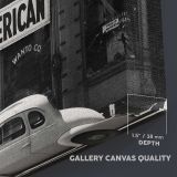 I Am an American Vintage Street Photograph canvas texture and wrapped edge closeup