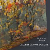 Royal Oak Autumn Leaves canvas texture and wrapped edge closeup