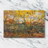 Royal Oak Autumn Leaves canvas artwork displayed on a marble background