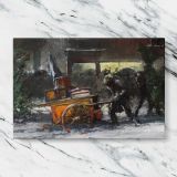Fourteenth St at Christmas time canvas artwork displayed on a marble background