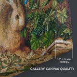 A Hare in the Forest canvas texture and wrapped edge closeup