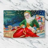 Vintage Santa Claus Christmas Greeting canvas artwork displayed on a marble background