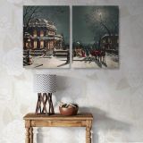 Christmas Eve Village Scene canvas wall art in room setting 7