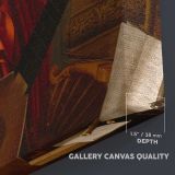 Allegory of Music canvas texture and wrapped edge closeup