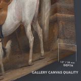 White Horse and Dogs in a Stable canvas texture and wrapped edge closeup