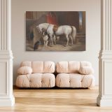 White Horse and Dogs in a Stable canvas wall art in room setting 4