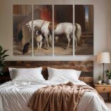 White Horse and Dogs in a Stable canvas wall art in room setting 7