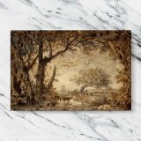 Sunset from the Forest of Fontainebleau canvas artwork displayed on a marble background