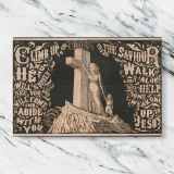 Climb up the Cross Vintage Christian Illustration canvas artwork displayed on a marble background
