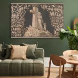 Climb up the Cross Vintage Christian Illustration canvas wall art in room setting 4
