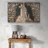 Climb up the Cross Vintage Christian Illustration canvas wall art in room setting 7