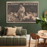 The Good Shepherd Vintage Christian Illustration canvas wall art in room setting 4
