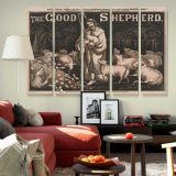 The Good Shepherd Vintage Christian Illustration canvas wall art in room setting 6