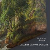 Rocky Stream and Woodland Landscape canvas texture and wrapped edge closeup