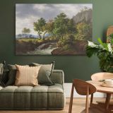 Rocky Stream and Woodland Landscape canvas wall art in room setting 4