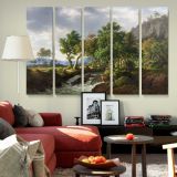 Rocky Stream and Woodland Landscape canvas wall art in room setting 5