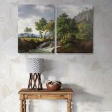 Rocky Stream and Woodland Landscape canvas wall art in room setting 6