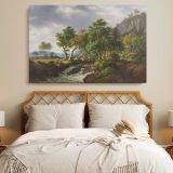 Rocky Stream and Woodland Landscape canvas wall art in room setting 7