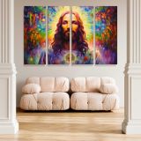 Colourful Psychedelic Jesus Portrait canvas wall art in room setting 5