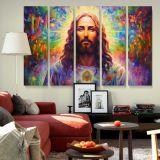 Colourful Psychedelic Jesus Portrait canvas wall art in room setting 6