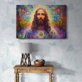 Colourful Psychedelic Jesus Portrait canvas wall art in room setting 7