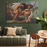 A Lion Attacking a Horse canvas wall art in room setting 4