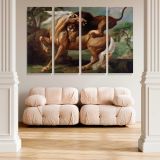 A Lion Attacking a Horse canvas wall art in room setting 5