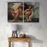 A Lion Attacking a Horse canvas wall art in room setting 7
