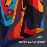 Colourful Geometric Portraits of Women canvas texture and wrapped edge closeup