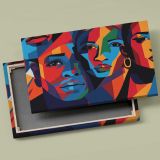 Colourful Geometric Portraits of Women canvas front and rear frame view