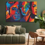Colourful Geometric Portraits of Women canvas wall art in room setting 4