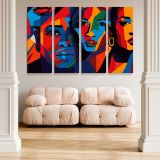 Colourful Geometric Portraits of Women canvas wall art in room setting 5