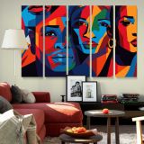Colourful Geometric Portraits of Women canvas wall art in room setting 6